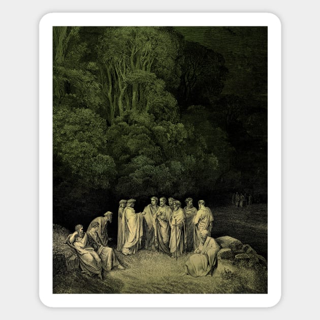 High Resolution Gustave Doré Illustration The Poets in Limbo Tinted Sticker by tiokvadrat